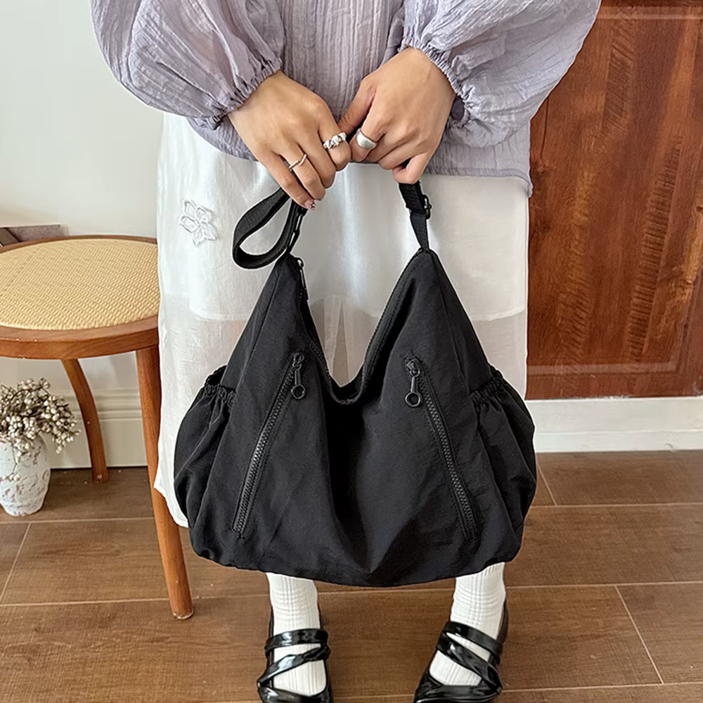 Sac hobo plissé simple grande capacité pour femme, sac à bandoulière léger et multi-poches pour les trajets quotidiens, nouveau sac décontracté