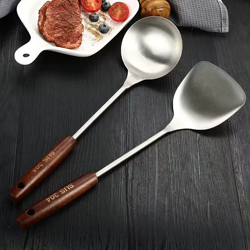 Ensemble de spatule en fer et louche en acier inoxydable, ustensiles de cuisine, équipement de cuisine, accessoires essentiels, wok