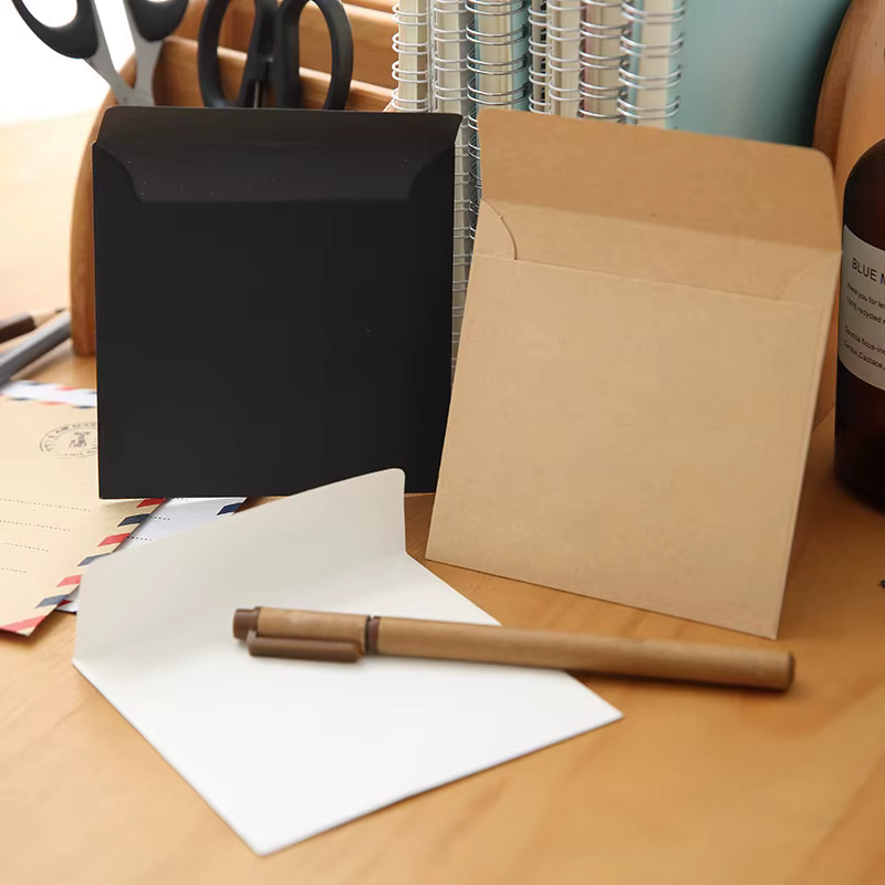 100 pièces Mini enveloppes rétro 10x10 cm Style occidental petites enveloppes de rangement vierges noir/blanc pour le bureau et l'école