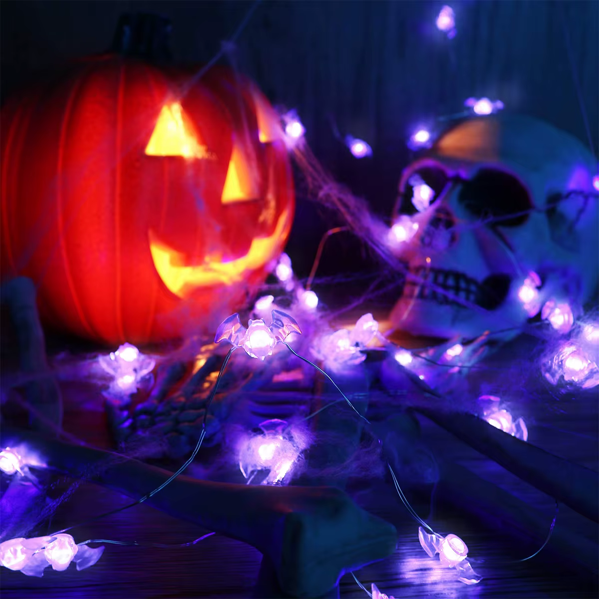 1pc 20/30 LED Halloween chauve-souris fil de cuivre chaîne lumière alimenté par batterie violet