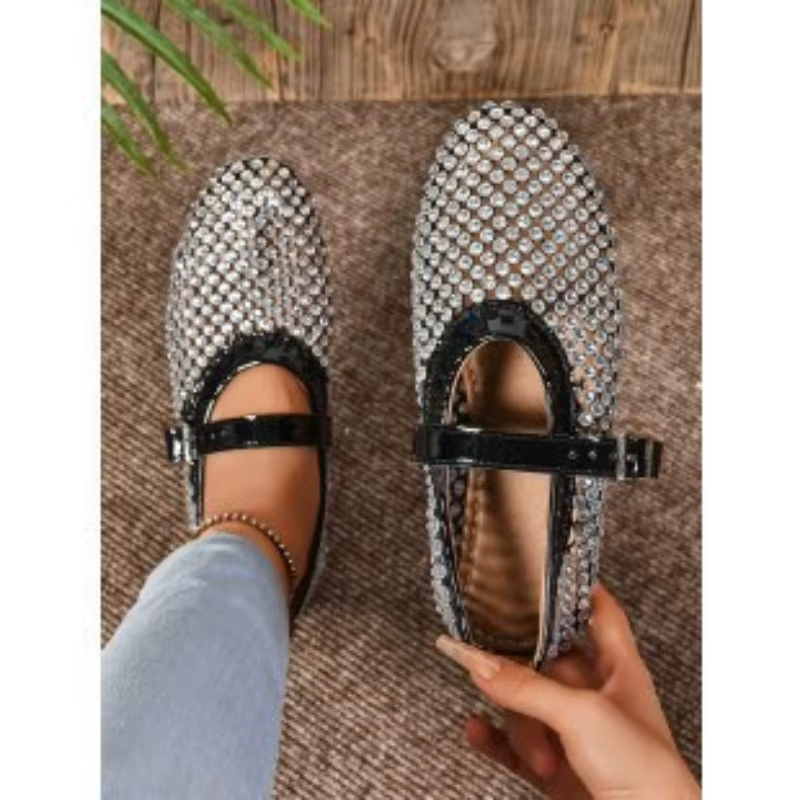 Chaussures de créateur eau diamant Rivet Mary Jane chaussure de Ballet femmes