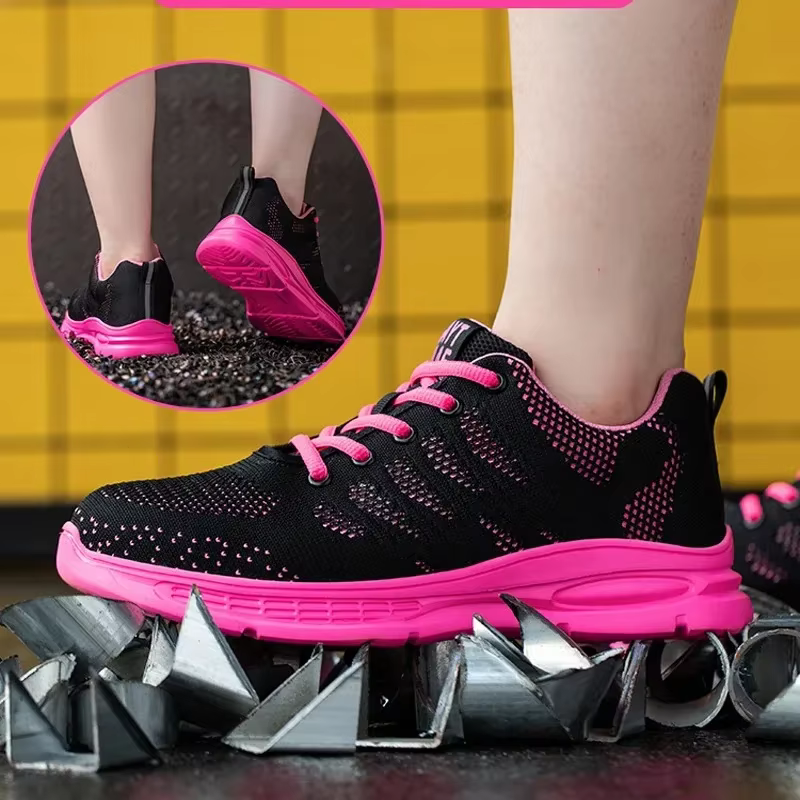 Nouvelles chaussures de travail roses femmes baskets de travail chaussures à bout en acier chaussures de sécurité Anti-écrasement Anti-crevaison homme femmes chaussures de protection