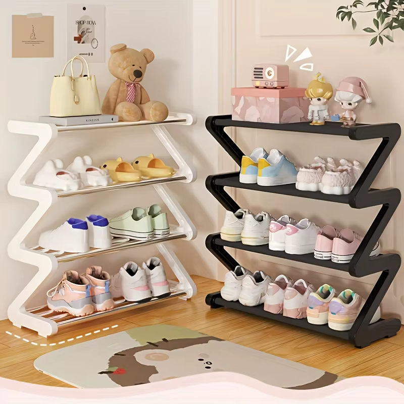 Étagère à chaussures en forme de Z, robuste, gain de place, étroite, pour entrée, avec rangement multi-niveaux, adaptée à la maison, au dortoir, au magasin