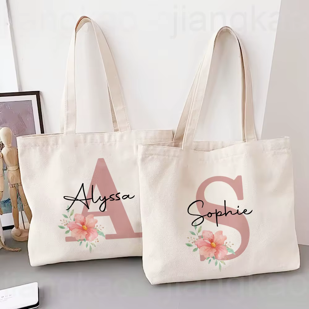 Sac fourre-tout personnalisé avec nom pour femmes, sacs à bandoulière en toile, sac de Shopping monogramme, sacs à main, cadeaux d'anniversaire et de mariage pour elle