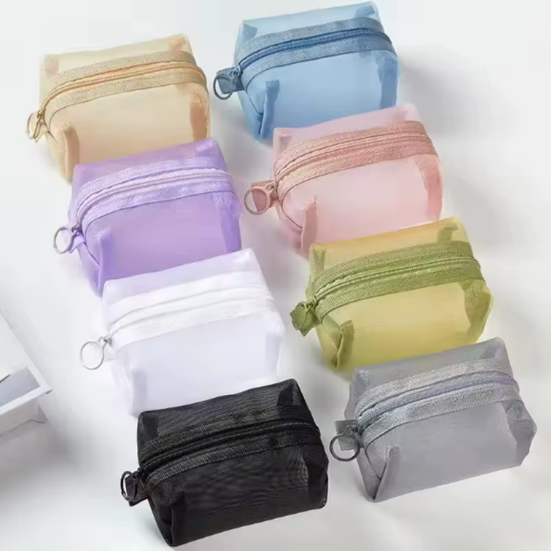 Mini sacs à cosmétiques en maille de Nylon transparent pour femmes