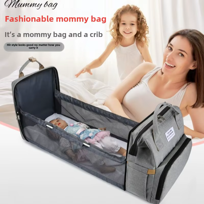 1PC nouveau sac de maman pour utilisation en extérieur lit pliant portable pour dormir mère et bébé sac à dos, sac à dos de grande capacité, sac de maman