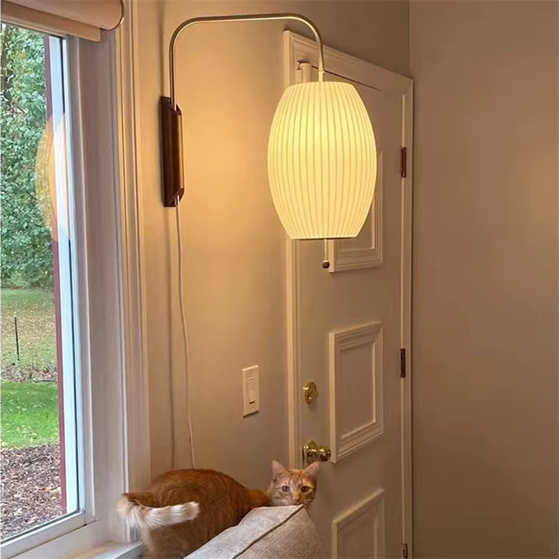 Nelson bulle applique E27 japonais soie applique pour salon décoratif mur étude allée chambre lampe de chevet