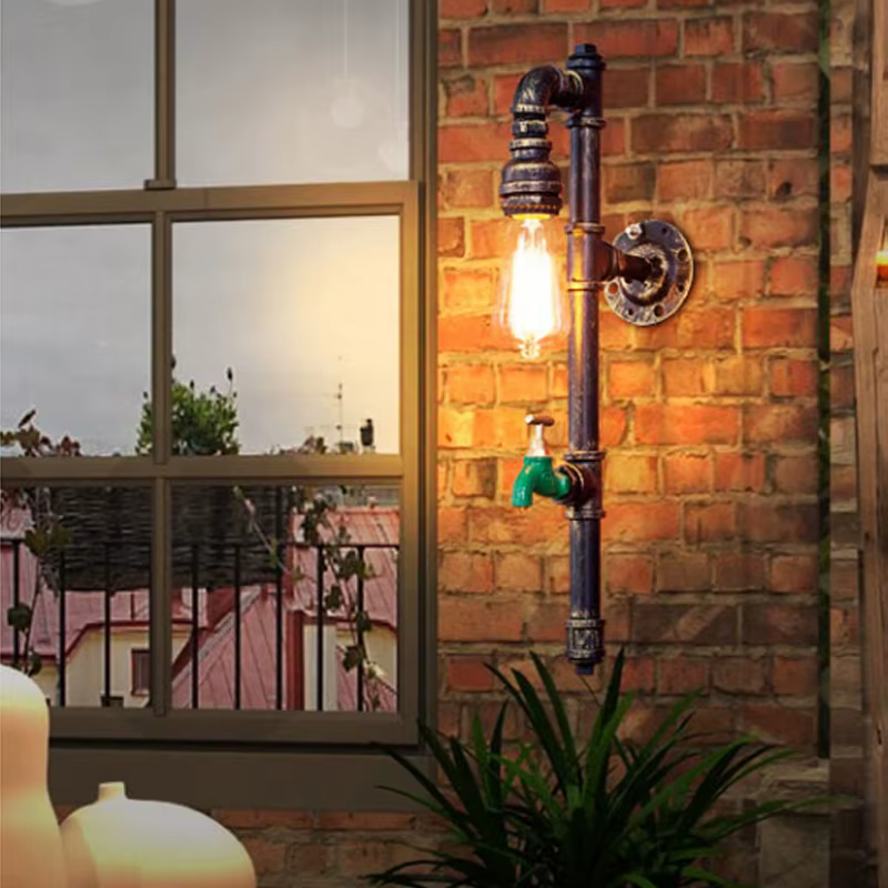Lampe murale vintage style industriel steampunk, lampe murale pour loft, restaurant, bar, club, couloir, café, applique murale longue en forme de tuyau d'eau américain