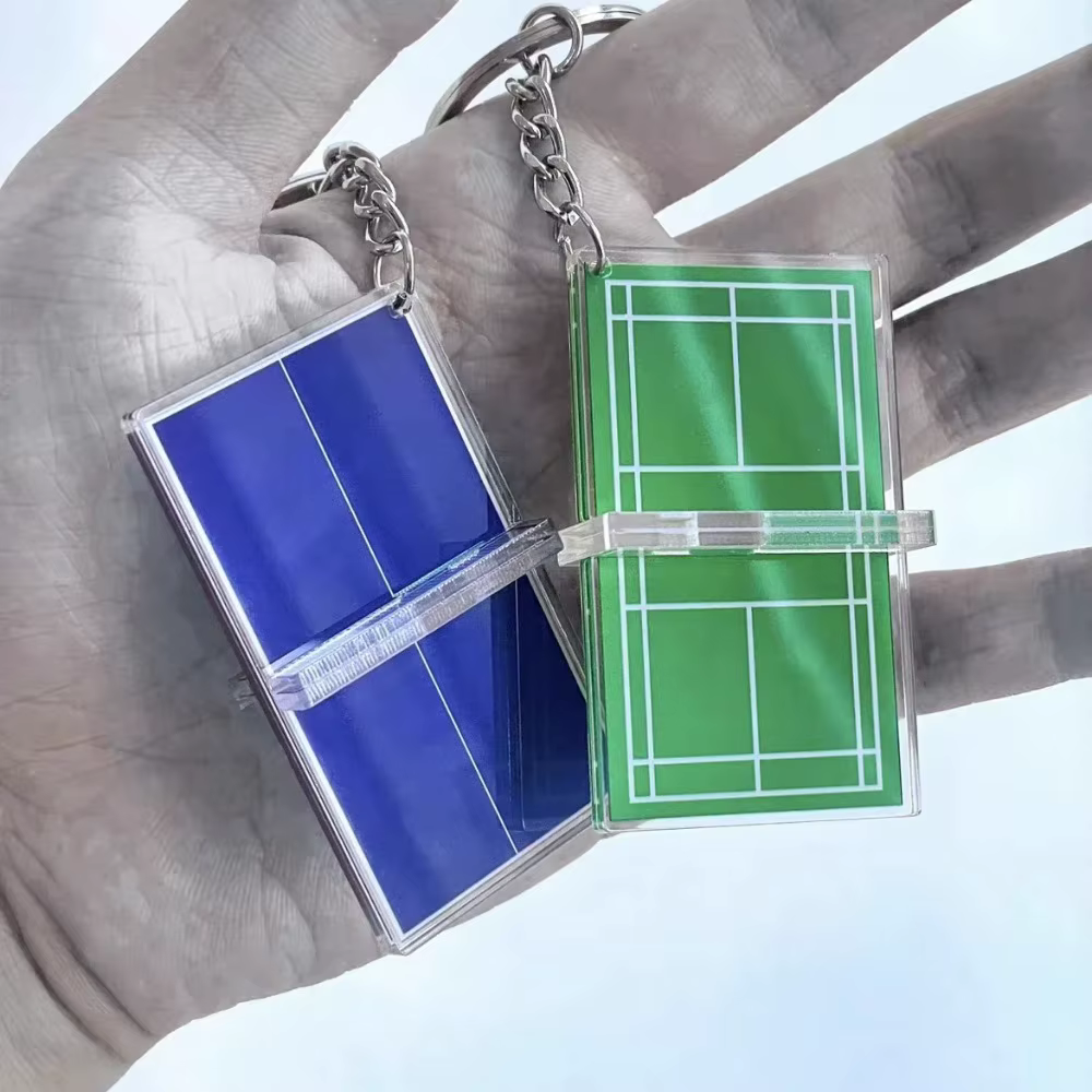 Porte-clés de Tennis de Badminton en acrylique Double face, Mini porte-clés de sport 3D, pendentif de sac, porte-clés de voiture de Tennis de Table, cadeau Souvenir