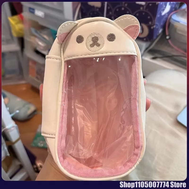 Kawaii Rilakkuma ours soeur pendentif sac de rangement enfants transparence Pu porte-monnaie clé sac carte d'identité petit portefeuille cadeau