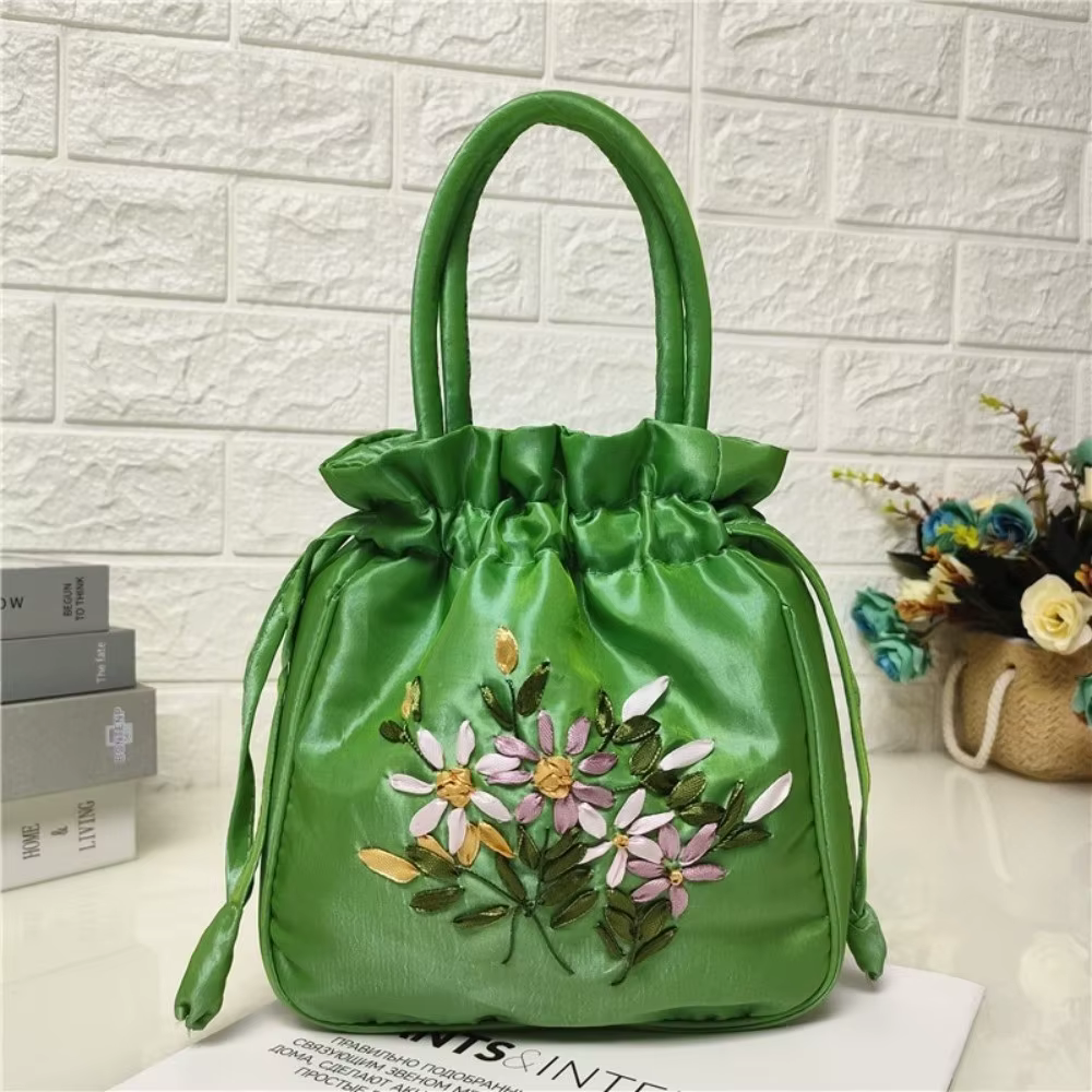 Sac seau à motif de fleurs brodées pour femmes, petit sac pour téléphone, sac à main de Style National Dacron, Mini sac à main pour événements spéciaux