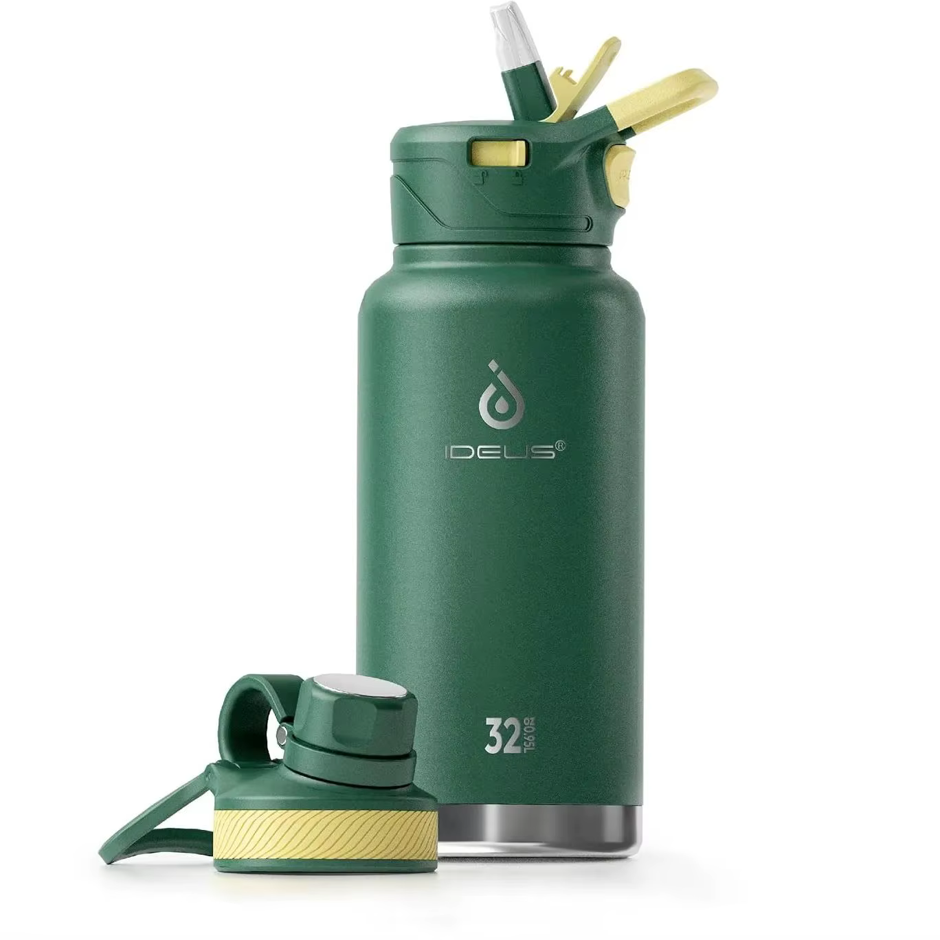 Bouteille d'eau isotherme en acier inoxydable Ideus 40 oz, avec 2 bouchons anti-fuite, bouteille d'eau isotherme pour la randonnée et le cyclisme