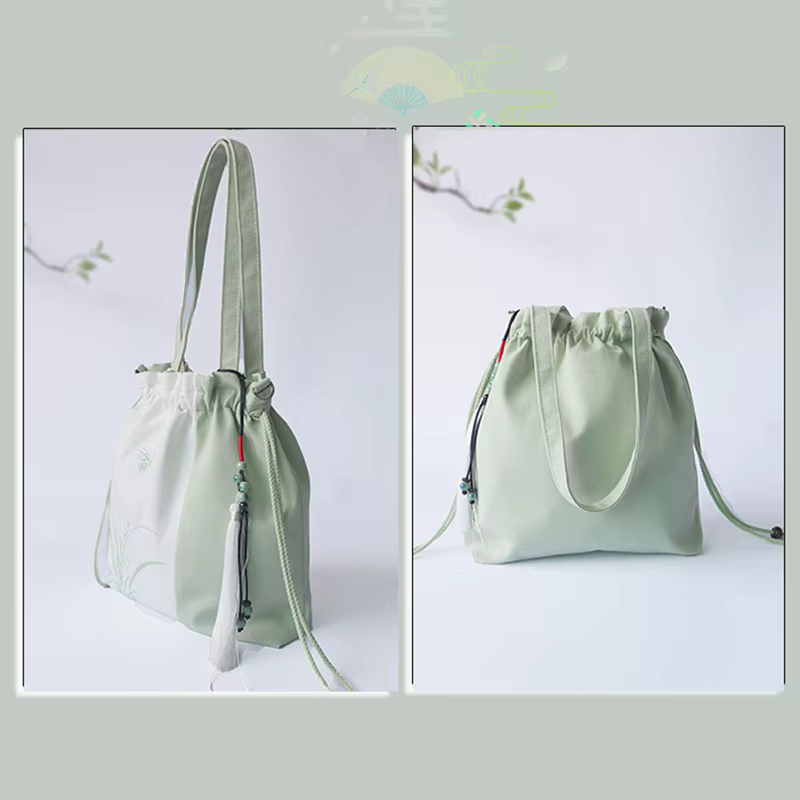 Sac à main Hanfu de Style chinois, sac à bandoulière littéraire Vintage avec broderie de fleurs, sacoche de Style ancien, sac à cordon
