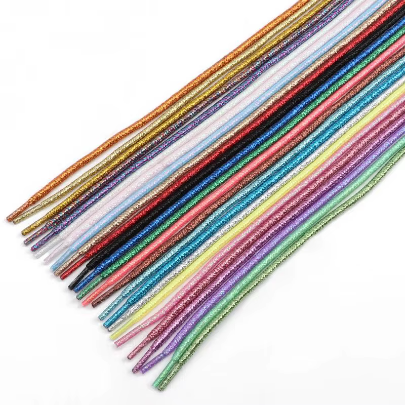 Lacets ronds brillants métallisés à paillettes Or Argent, lacets en soie pour chaussures décontractées en toile, lacets dégradés colorés pour baskets