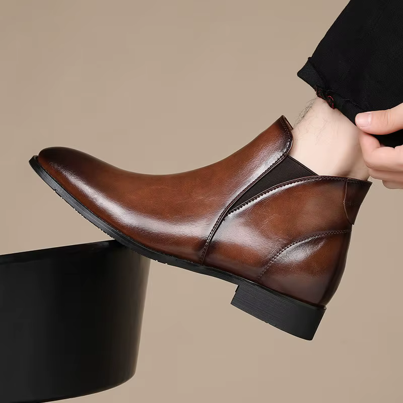 Bottes Chelsea pour hommes, bottes courtes de Style britannique, bottes montantes de luxe en cuir pour hommes d'affaires, bottes habillées Botas Hombre