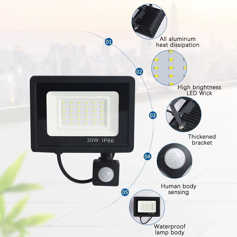LED projecteur PIR capteur de mouvement IP66 étanche projecteur applique murale 20W 30W 50W 100W AC220V rue projecteur extérieur