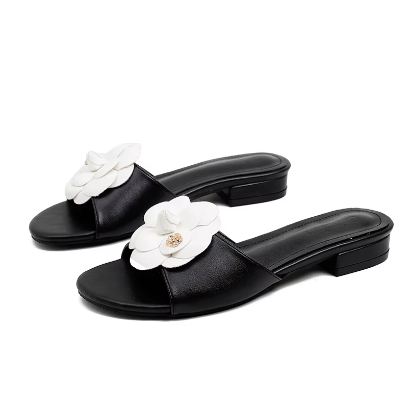 Pantoufles Antidérapantes à Talons Bas pour Femme, Tongs Ouvertes, Chaussures d'Été, Maison et Extérieur