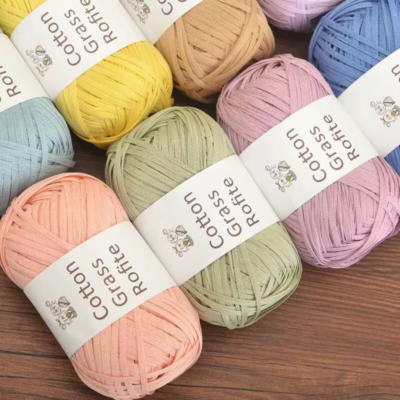 Fil de raphia tressé 50g 102M pour sacs DIY, fil de coton et paille, fil de raphia pour chapeaux de paille d'été faits main
