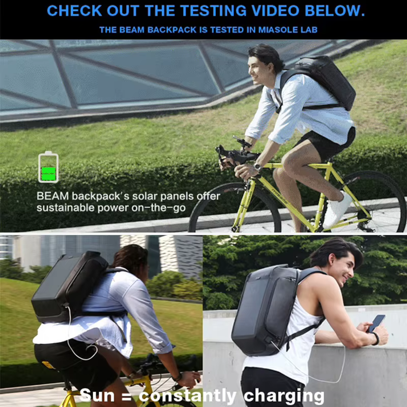 Kingsons-Sac à dos à faisceau avec panneau solaire et chargeur USB pour homme