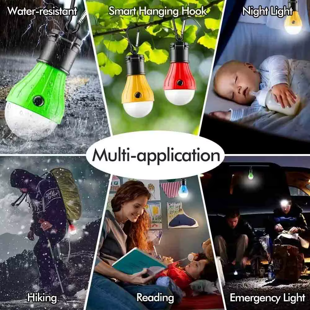Lampe de camping portable d'extérieur avec crochet, lampe de tente super lumineuse pour la randonnée, les voyages, le parc et les situations d'urgence