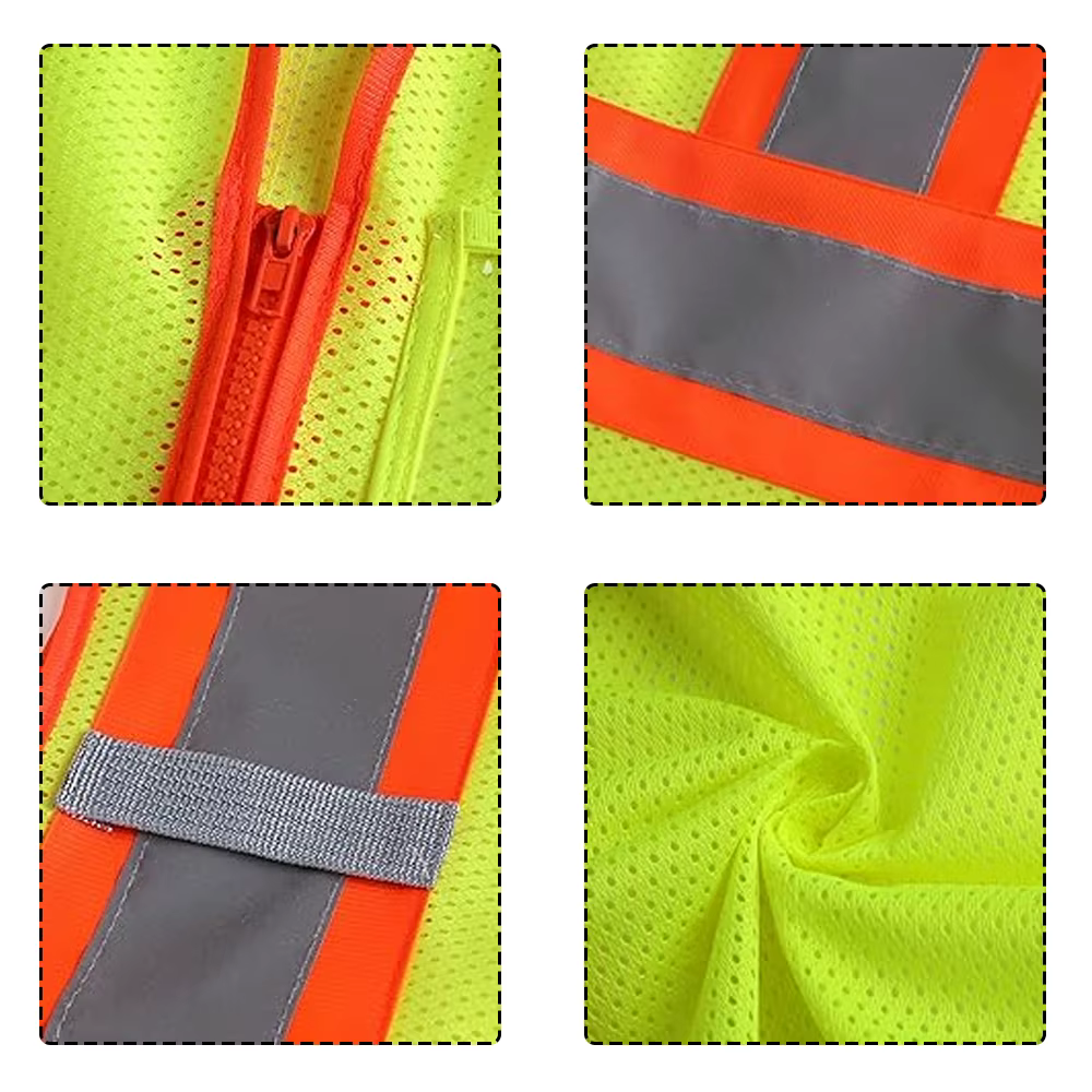 Gilet en maille fluorescente avec plusieurs poches et fermeture éclair sur le devant, vêtements de travail de Construction haute visibilité, uniformes pour hommes et femmes