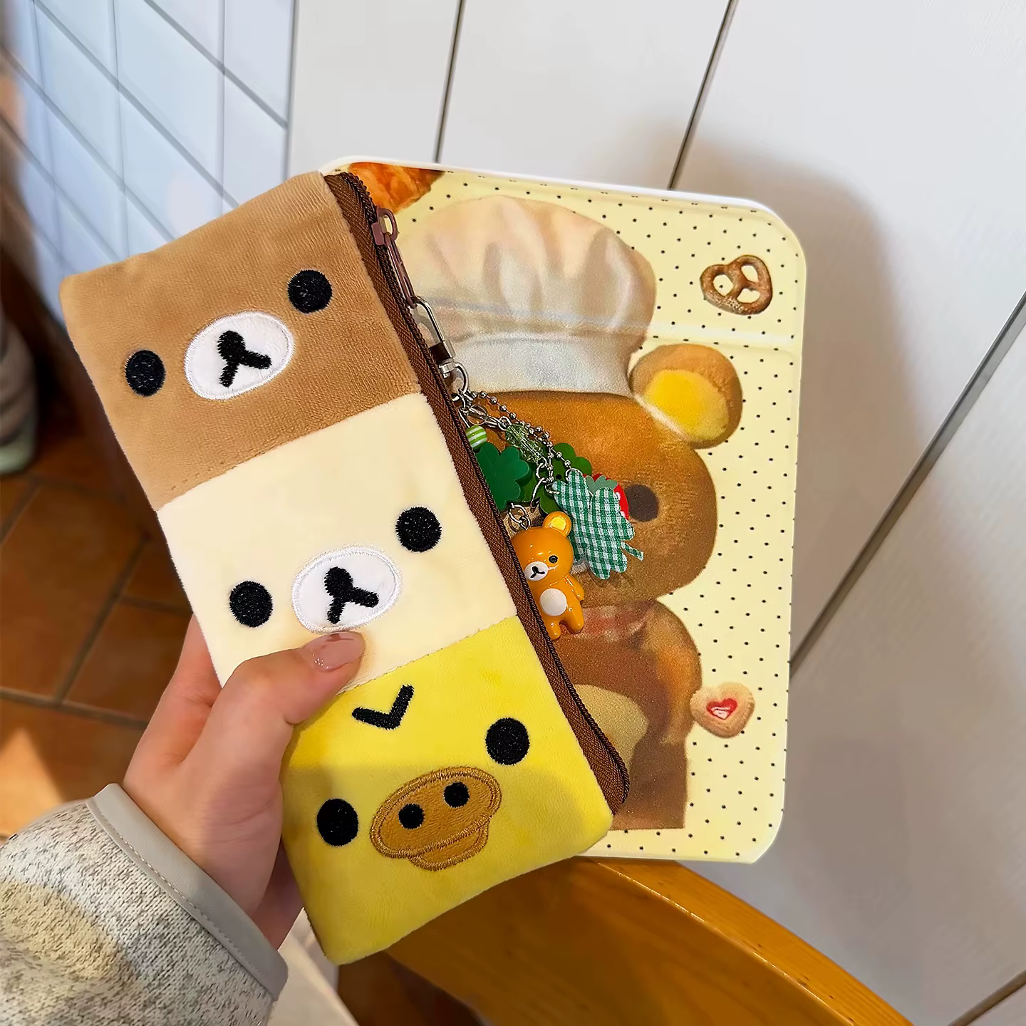 Trousse à crayons Kawaii Rilakkuma Kiiroitori, étui à crayons pour fille, pochette à stylos, trousse à crayons mignonne de dessin animé, sac de rangement, cadeau de festival