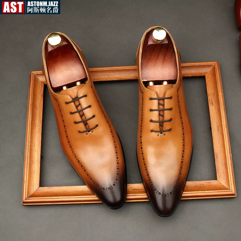 Chaussures Oxford italiennes faites à la main pour hommes, cuir de veau véritable, noir, marron, brogue classique, robe de mariée d'affaires, nouveau, 2025