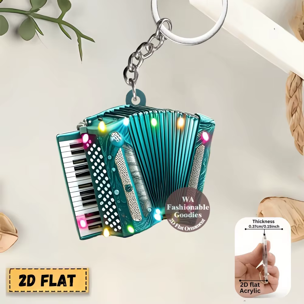 Porte-clés accordéon, pendentif acrylique plat 2D
