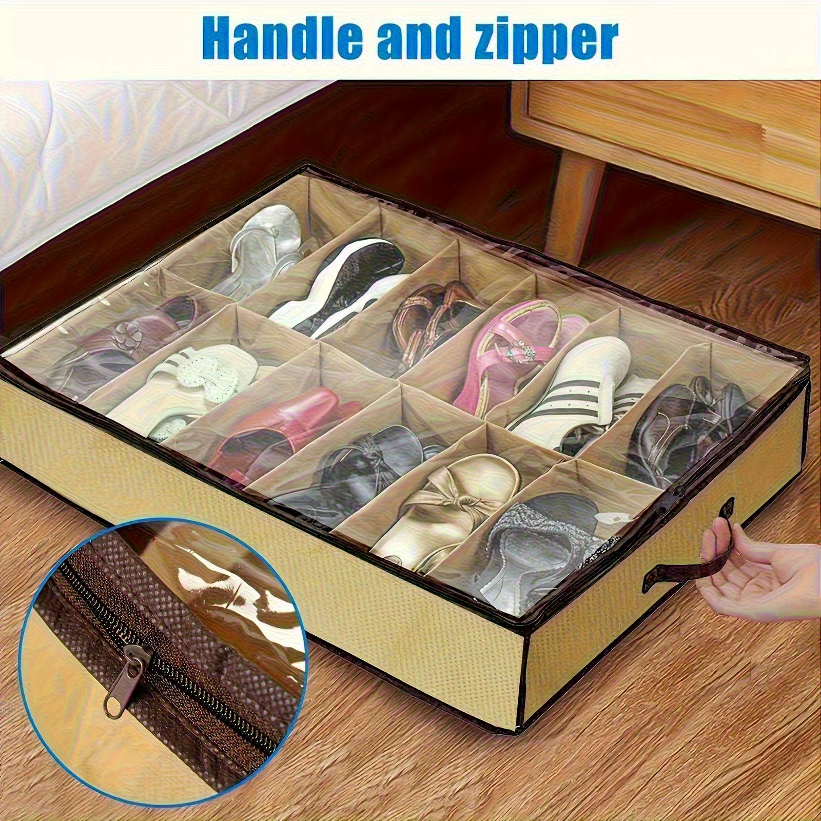 Boîte à chaussures avec fermeture éclair de sécurité - sac de rangement, armoire gain de place pour l'entrée sous le lit/la penderie - convient aux chaussures de sport, aux bottes