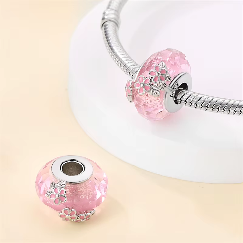 Pendentif en perles de verre Sakura en argent sterling 925