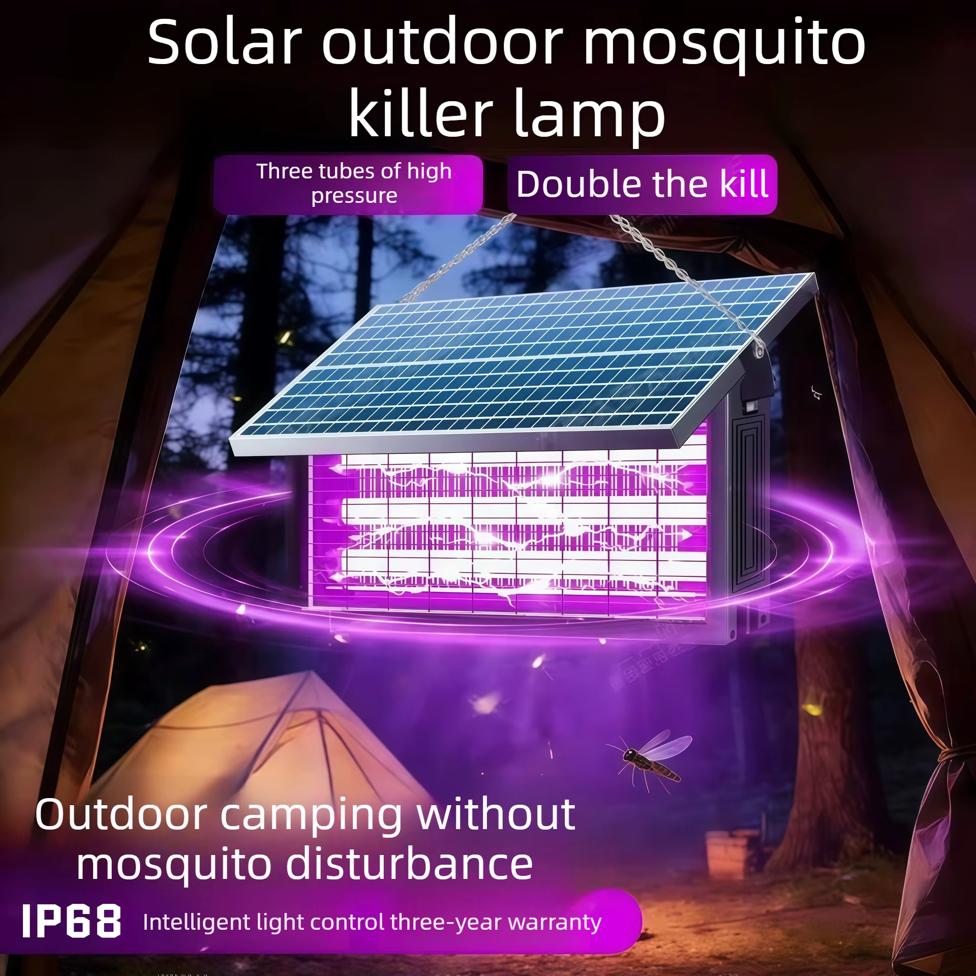 Lampe Solaire Anti-Moustiques Haute Puissance Professionnelle Extérieure Étanche Piège à Mouches pour Ferme Jardin Verger Patio