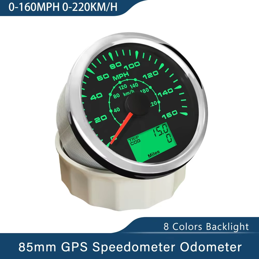 ELING 85mm GPS compteur de vitesse 0-35MPH 0-80MPH 0-160mph 0-200MPH kilométrique avec rétro-éclairage 8 couleurs pour voiture bateau moto