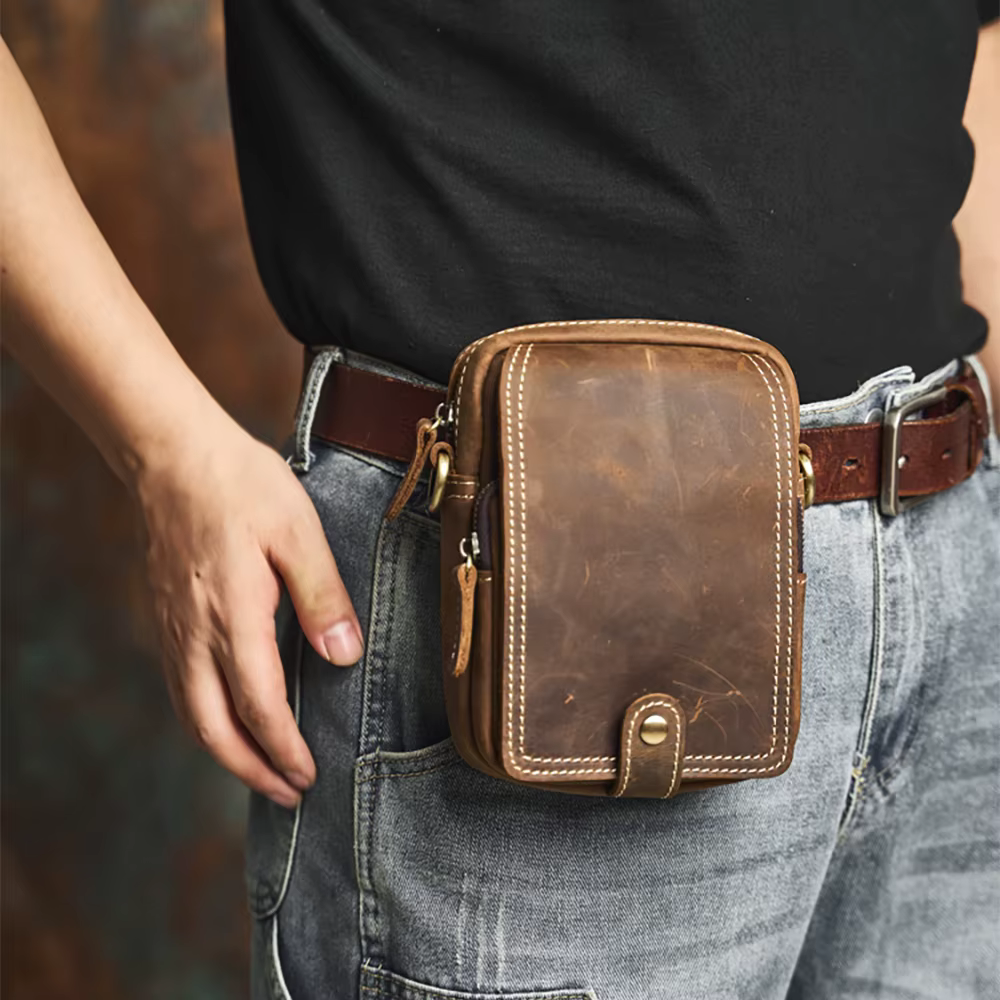 Sac de Taille Vintage en Cuir group pour Homme