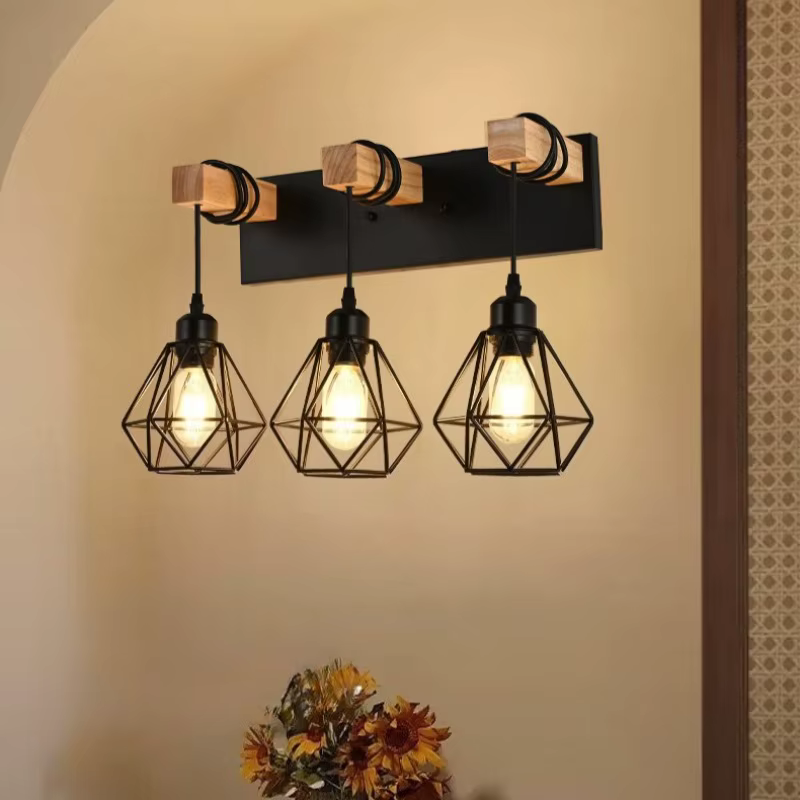 Lampe de chevet nordique créative pour chambre à coucher, applique murale personnalisée en bois massif, moderne et Simple, pour allée, balcon, lumière en fer forgé