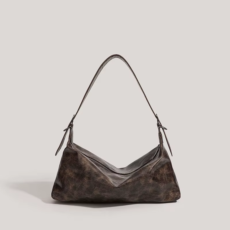 Sac Baguette sous les bras en cuir souple, sac à bandoulière polyvalent marron