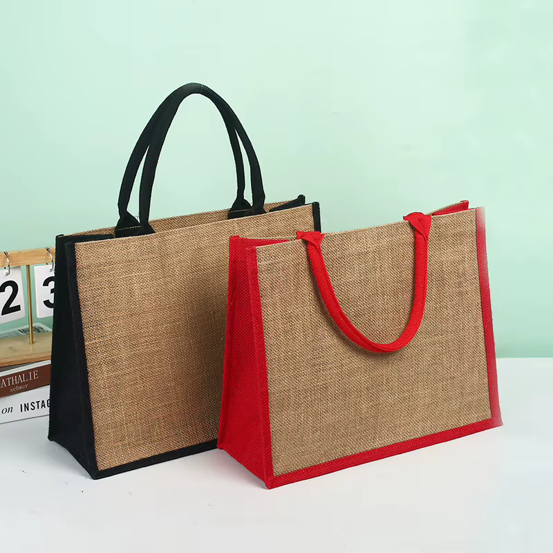 Sac en chanvre personnalisé avec logo imprimé, sac en coton et jute peint à la main avec blocs de couleur, sac à main imitation lin, sacs de courses