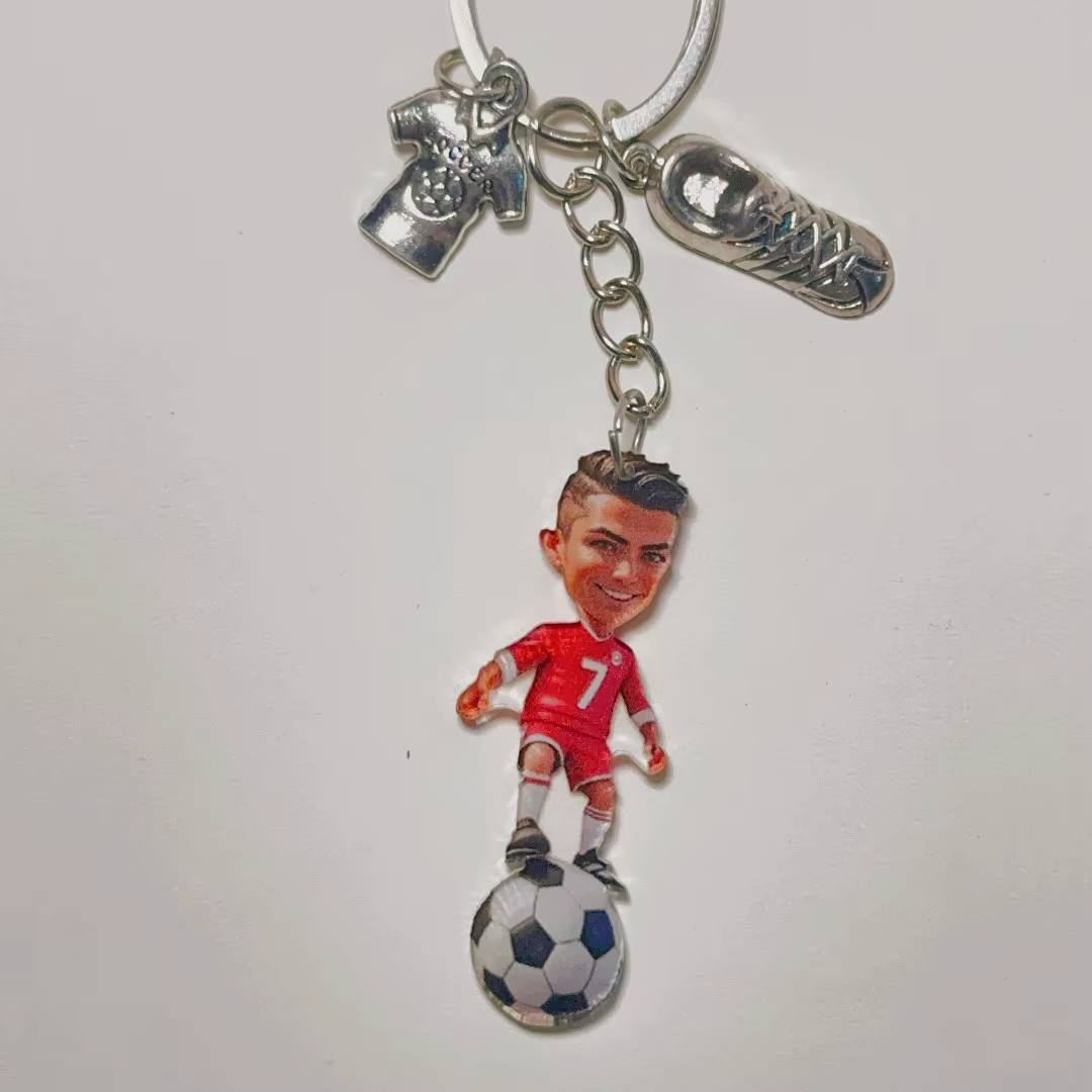 Porte-clés de footballeur, pendentif pour supporters de football, ornement plat en acrylique, breloques décoratives à suspendre pour voitures et sacs, cadeau festif