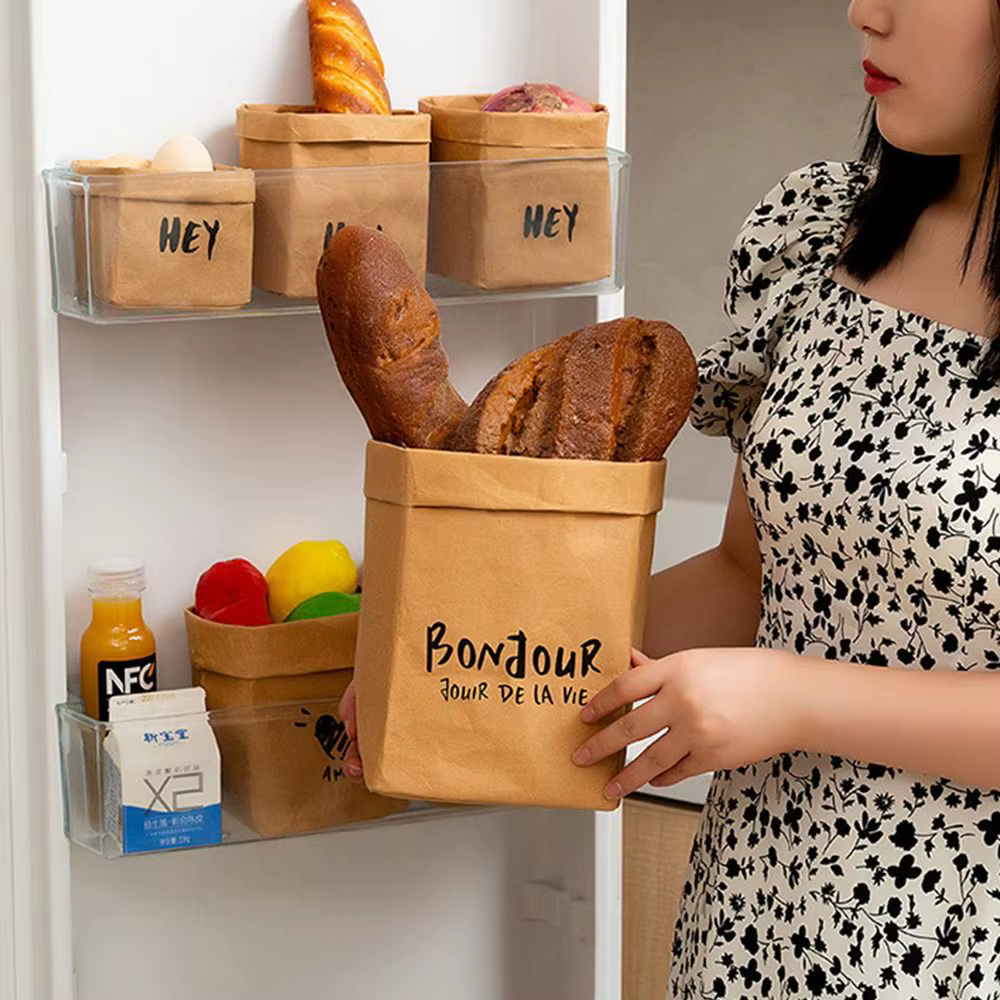 Sac en papier kraft durable et réutilisable, grande capacité, épais, carré, pour plats à emporter, lavable, imperméable, pour les courses à domicile