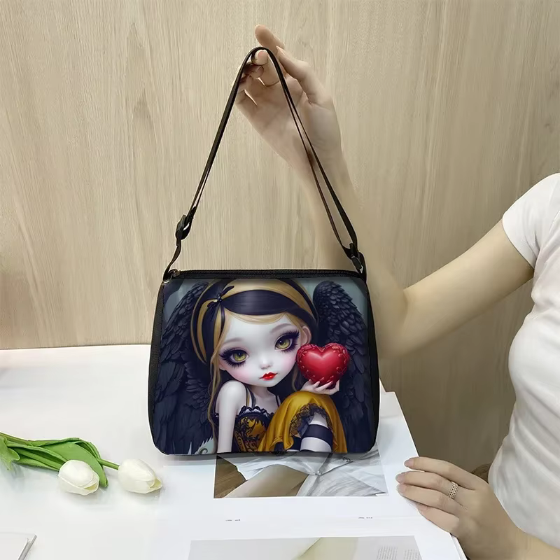 Sacs à main gothiques avec imprimé tête de mort pour femmes, sac messager, support de téléphone, sacs à bandoulière, sac à main de voyage, ange avec aile brisée, initié