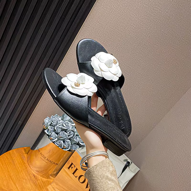 Pantoufles Antidérapantes à Talons Bas pour Femme, Tongs Ouvertes, Chaussures d'Été, Maison et Extérieur