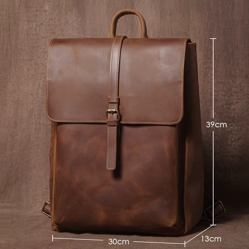 GURO – sac à dos rétro en cuir véritable pour hommes et femmes, sac de voyage à rabat Simple, en cuir de vache naturel, cartable de luxe, sacs à dos de banlieue quotidiens