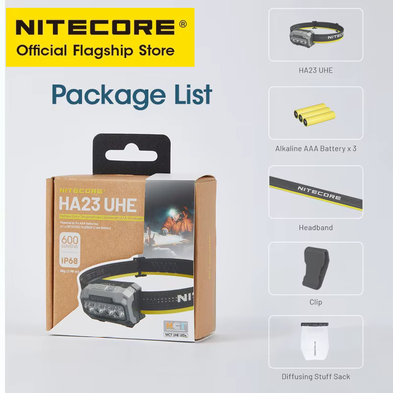 NITECORE HA23 UHE lampe frontale légère AAA 3 températures de couleur 600 Lumens phare IP68 pour course de nuit Camping pêche Trekking