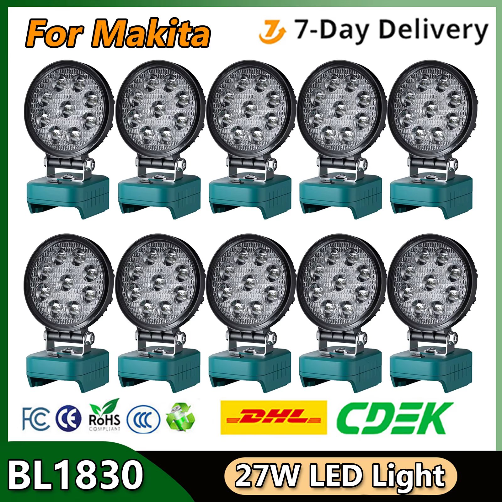 Turpow 27W LED lampe de travail pour Makita 18V batterie BL1830 BL1815 BL1820