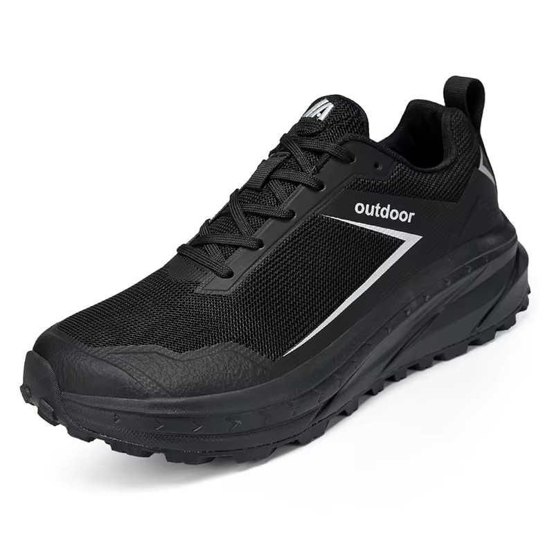 Chaussures de randonnée en plein air pour hommes, grande taille 48, d'alpinisme, en maille noire, respirantes, plates, de haute qualité, chaussures de sport à bout large