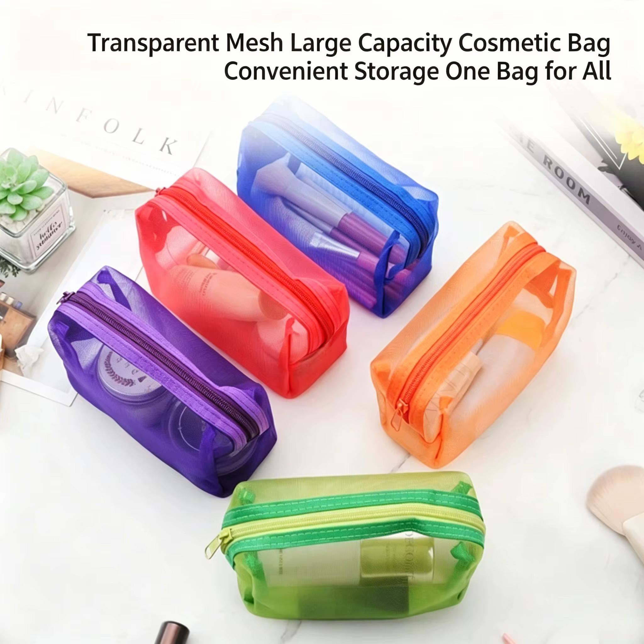 Sac de maquillage transparent à fermeture éclair, pochette de rangement cosmétique multifonctionnelle pour le rangement en voyage