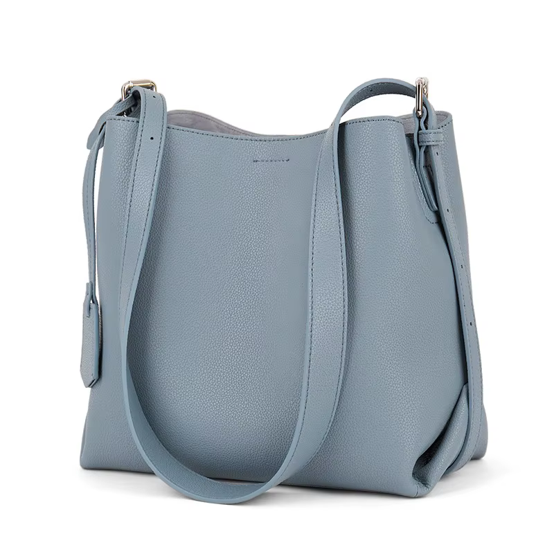 Nouveau élégant bleu pur couleur unie sac seau moyen mode cuir de vachette femmes sac à bandoulière OL bureau dame affaires sac à main