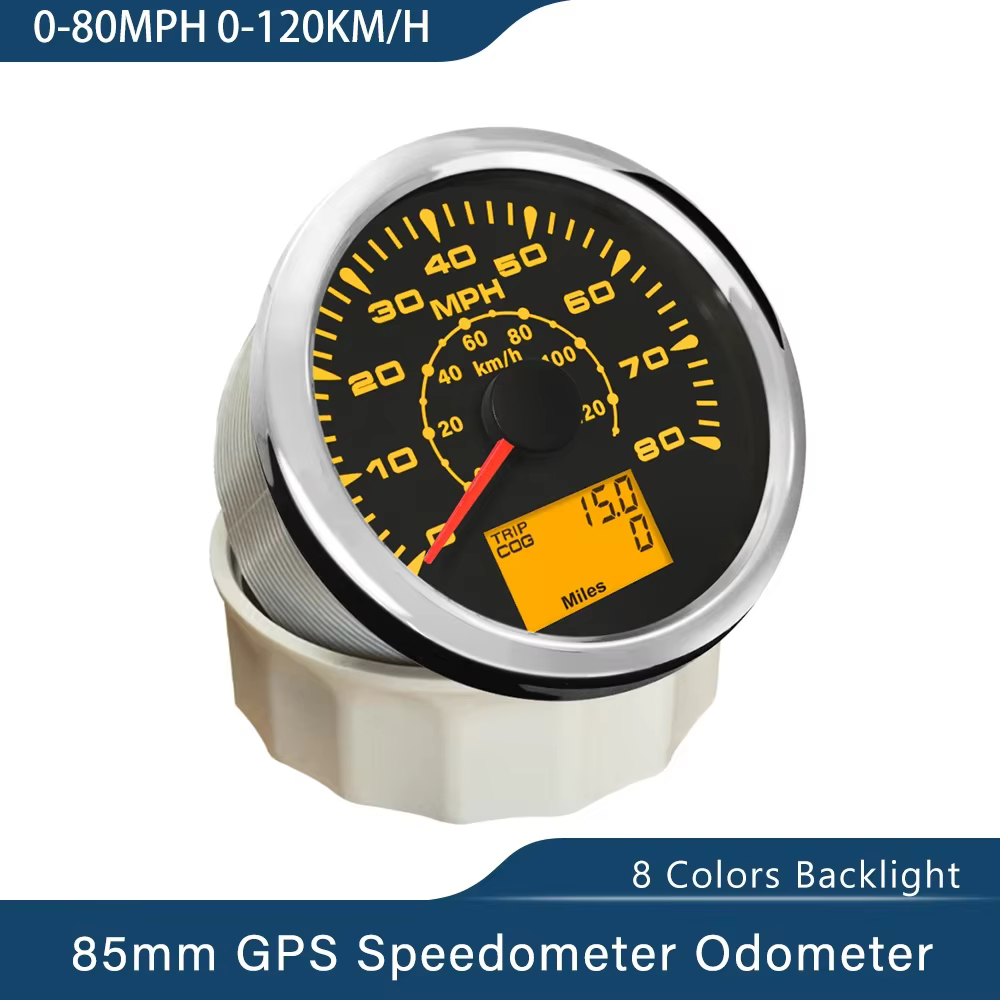 ELING 85mm GPS compteur de vitesse 0-35MPH 0-80MPH 0-160mph 0-200MPH kilométrique avec rétro-éclairage 8 couleurs pour voiture bateau moto