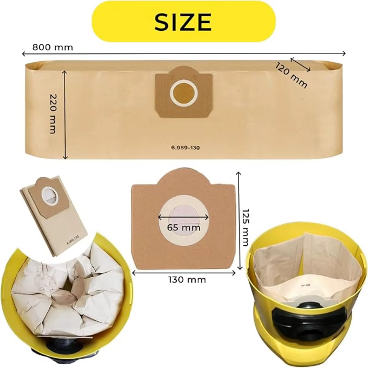 Sacs d'aspirateur pour Karcher 6.959 – 130.0, sacs filtrants en papier pour WD3 MV3 WD3P,A2201/2204/2504/2554/2251/2604, SE 4001 4002