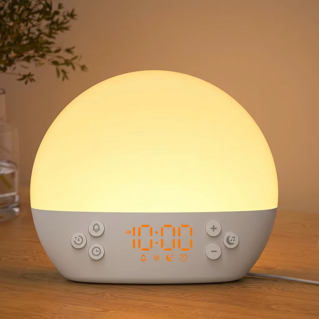 Réveil numérique avec simulation du lever du soleil, machine à bruit blanc et 30 sons apaisants, lumière de réveil à intensité réglable pour la décoration intérieure