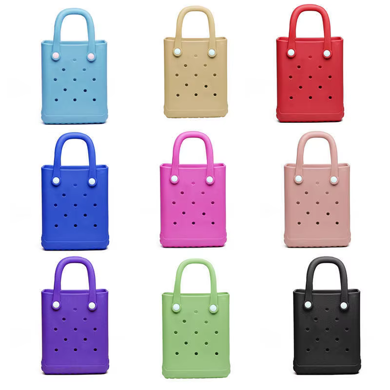 Sac de plage tendance en EVA, sac d'accessoires polyvalent DIY à motif de dessin animé, sac à bandoulière pour les vacances, sac de rangement de voyage en forme cubique